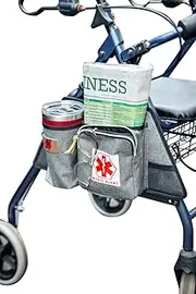P&F Rollator Walker Attachment Side Bag With Cup Holder | Deluxe Rolling Pouch | Adult Folding Accessories for Seniors or Elderly (Gray)