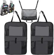 Wokape 3Pcs Car Backseat Organizer Set, Including 2Pcs Car Organizer Kick Mats, 1Pcs Car Net Pocket Handbag Holder Between Seats, Car Net Bag Barrier of Back Seat, Car Travel Accessories Kit