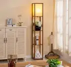 LED Shelf Floor Lamp Asian Wooden Frame Tall Lights with Organizer Storage Displ