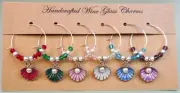Wine Glass Charms Pearl in Shell Handcrafted Set #2-Set of 6