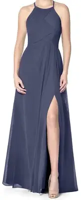 AZAZIE GINGER ALLURE A Line Lace Chiffon Floor Length Dress Stormy Size A0