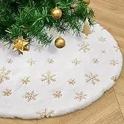 Christmas Decorations,H HOME-MART Christmas Tree Skirt 48 Inch Luxury Faux Fur Tree Skirt Mat with Sequin Snowflakes Large Super Soft Thick Plush for Xmas Tree Decoration Xmas Home Party Decor,Golden