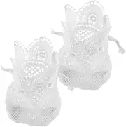 [Healeved] 2pcs Small Cloth Drawstring Pouches White Burlap Bags Lace For Jewelry Storage Wedding Party Bridal Shower Party Favors Home Organization