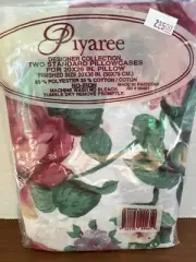 Vintage NOS Piyaree Designer Standard Pillow Cases Roses Floral Set Of 2 -20x30”