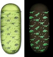RIOYALO Kids Glow-in-The-Dark Dinosaur Sleeping Bag for Boys Camping Hiking - Machine Washable, Durable, Waterproof, Lightweight - Slumber Bag & Backpack 2 Pc Gift Set - Age 3-10 | 58" L X 27" W