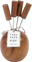 Santa Barbara Design Studio Appetizer Picks - Stainless Steel Cocktail Forks with Wooden Holder, 4-Piece, Acacia Wood Handles