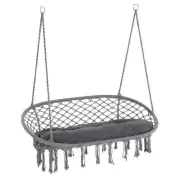 Hanging Hammock Chair Cotton Rope Porch Swing with Metal Frame and Cushion, Larg