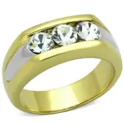 Anillo Dos Tonos Para Hombres y Ninos de Acero Inoxidable Tres Diamantes