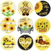 8 Pcs Art Coasters Painting Coasters with Holder Beginner Bright Sunflower