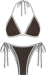 [ZAFUL] Women Triangle Bikini Sets Sexy Two Piece Swimsuit Halter V Neck String Bathing Suits Tie Side Swimwear 2025