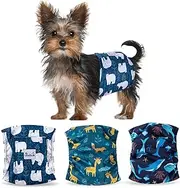 SlowTon Reusable Dog Nappies Male, 3 Pack Washable Diapers Belly Bands for Male Dogs Incontinence and Doggie Puppy Training Highly Absorbent Nappies with Strong and Flexible Fastener