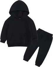[Generic] Toddler Boy 4t Outfits Toddler Kids Babys Girls Boys Spring Winter Solid Warm Thick Long Sleeve Pants Hooded Hoodie Sweatshirt Set Outfits Baby Bundles Black
