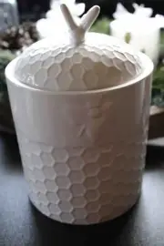 Bee Honeycomb White Embossed Canister and Utensil Holder Cookie Holder with Lid