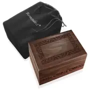 Rosewood Hand-Carved Wood Memorial Cremation Box with Velvet Bag - XL