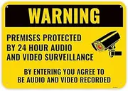 1PC Warning Video and Audio Surveillance Recording Sign, 10 x 7 Inches - Aluminum - You are Being Recorded Camera In Use Monitoring Signs