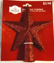 NIP Holiday Time Small Christmas Tree Topper - Red Glitter Star - 5.75" Tall