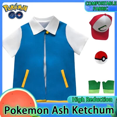 Kids Pokemon Ash Ketchum Costume Kids Halloween Cosplay Outfit Fancy Full Set