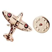 Spitfire Plane rose gold-plated lapel pin in padded gift box