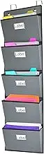 VAKMRVE Over the Door Hanging File Organizer 5 Extra Large Pockets Wall Hanging File Folders Organizer Holders,Home Office Supplies Storage Pocket Chart for Paper Mails Planners Notebooks,Gray