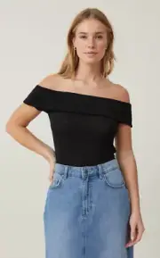 Cotton On Women's Chloe Off The Shoulder Top Blouse Semi-Sheer Black Size S NEW