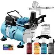 Airbrush Cake Decorating Air Compressor Kit 4 Color Chefmaster Food Coloring Set