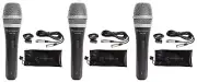 3 Rockville RMP-XLR Dynamic Cardioid Pro Microphones + 10' XLR Cables+3 Clips