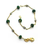 Anklet Yellow Gold, 18K, With Emerald Faceted From 4 MM And Spheres White Gold