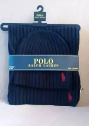 Polo Ralph Lauren Hat & Scarf 2 Piece Set Navy Blue Wool Blend Men’s NWT