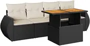 vidaXL Garden Sofa Set - 5 Piece Modular Black Poly Rattan, Outdoor Lounge - Garden/Patio Furniture with Cushions, Adjustable Table, Storage Feature