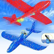 Fuwidvia Electric Foam Airplane Toy, 2 Pack LED 15/25s Plane Toy for Boys, Outdoor Flying Toys Birthday Gifts for Boys Girls 4 5 6 7 8 9 10 11 12 Year Old Kids