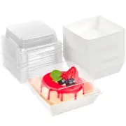 100 Pack Paper Charcuterie Boxes with Clear Lids, 4 Inches White Cookie Boxes...