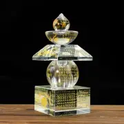 4.72" Crystal Glass Laser Carving Buddhism Scriptures Rune Dagoba Crafts Decor