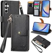Compatible with Samsung Galaxy S23 FE Cover,Flip Stand Compatible with Samsung Galaxy S23 FE Zipper Card Slot Magnetic Wallet Case Black