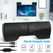 Speakers USB Power Clip-On Computer Stereo Sound Bar 3.5mm for Desktop Laptop PC
