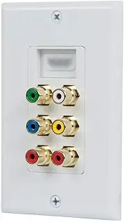 Monoprice Recessed HDMI Wall Plate, with 1* HDMI F/F Adapter & 6 RCA Connector, Gold Plated White