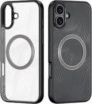 Jarttarn Compatible with iPhone 16 Plus Magnetic Transparent Clear PC+Silicone Shockproof Phone Case Cover