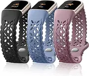 Maledan Floral Lace Bands Compatible for Fitbit Charge 6 Band and Fitbit Charge 5 Band Women, Cute Soft Lilac Flower Pattern Hollow-out Sport Watch Strap for Fitbit Charge 5/ Charge 6 Fitness Tracker