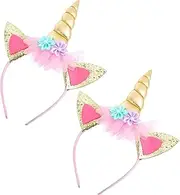 [Vaguelly] Unicorn Headband Set 2 Pieces Boys and Girls Headband Sequin Unicorn Headdress Stylish Party Accessory