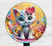Baby Kitten Nurse Badge Holder, Flower Badge Reel, Medical ID Retractable 6534