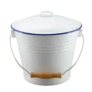 Falcon Vintage Style Enamel Kitchen Scraps Bucket White Blue Trim
