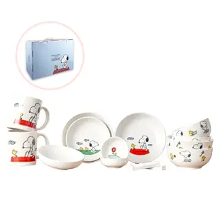 (原裝進口)【美國康寧】CORNINGWARE SNOOPY HOME 14件式陶瓷餐具禮盒