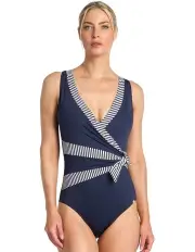 [Jantzen] Anchor Stripe Sash Surplice One Piece in Navy