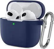 AirPods 3 Case Cover for Women and Men with Keychain, Soft Silicone Protective Case for AirPods 3rd Generation 2021 Front LED Visible Blue