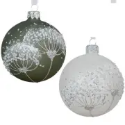 Milkweed Blown Glass Ornaments Set of 2 Frosted White and Sage Green European
