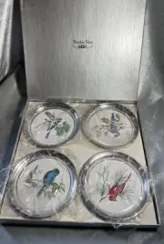 SHERIDAN Silver plate/ Ceramic Tile “American Birds “Drink Coasters Barware