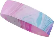 [YKLBV] Moisture Wicking Headbands for Men and Women Colorful Marble Pastel Blue Purple Sports Sweatband for Tennis Basketball Running Gym Working Out