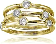 [Hoops & Loops] Sterling Silver Cubic Zirconia Set of 3 Stackable Bezel-Set Band Rings