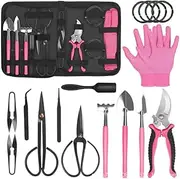 Bonsai Tree Kit, Garden Tools Set 16 PCS Succulent Bonsai Starter Kit Gardening Trimming Tools Include Pruning Shears, Carbon Bonsai Scissors, Wire, Rake Shovel Leaf Cutter