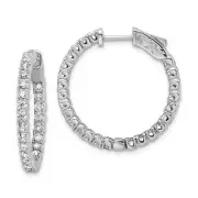 Sterling Shimmer Silver 50 Stone 2.1mm CZ In and Out Round Hinged Hoop Earrings
