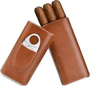 [SEEJI] Cigar case Cedar Wood Lined - Cigar Travel case Cigar Cutter humidor case (Brown)